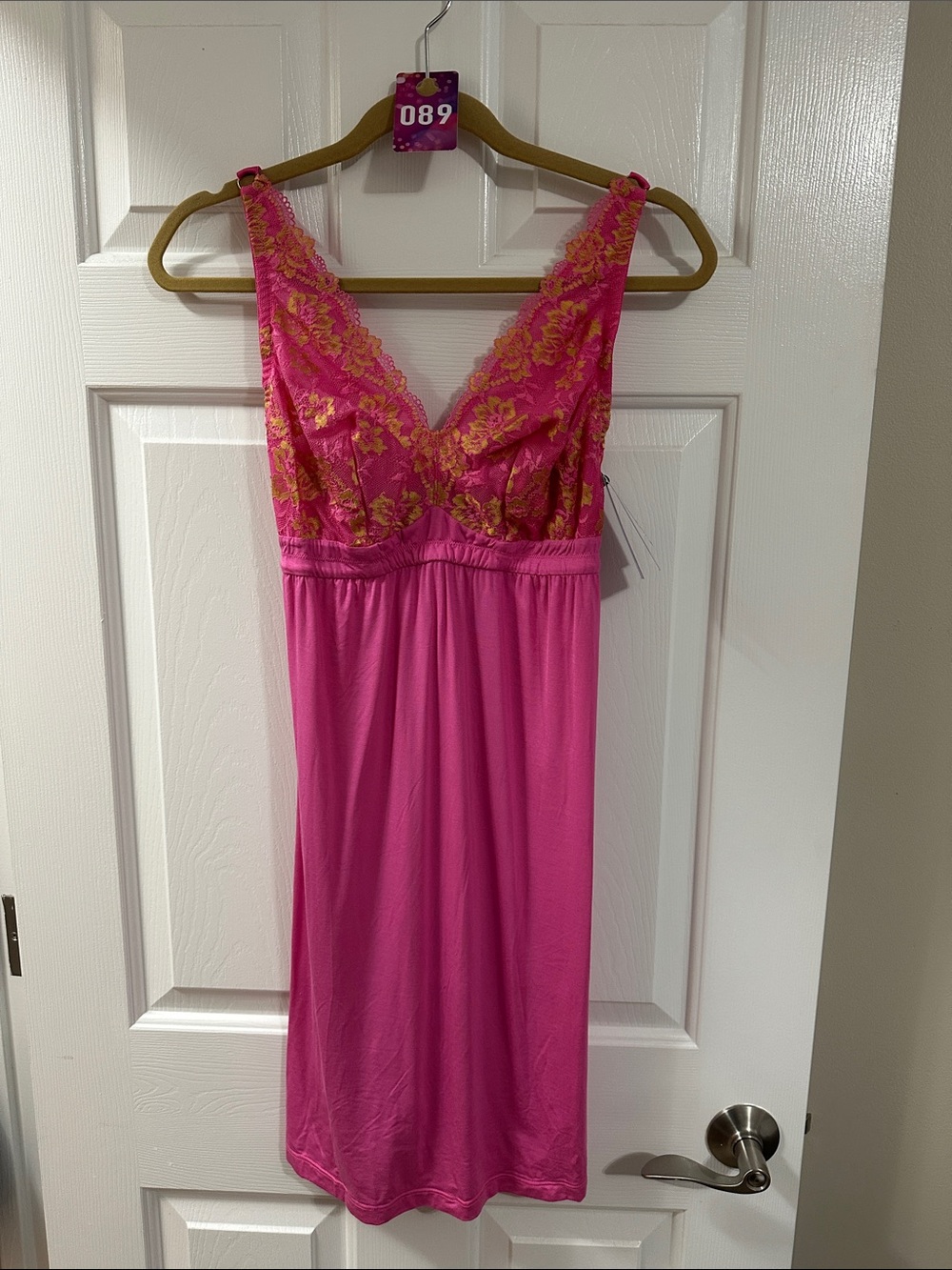 Cosabella Hot Pink Chemise with Gold Lace Bodice